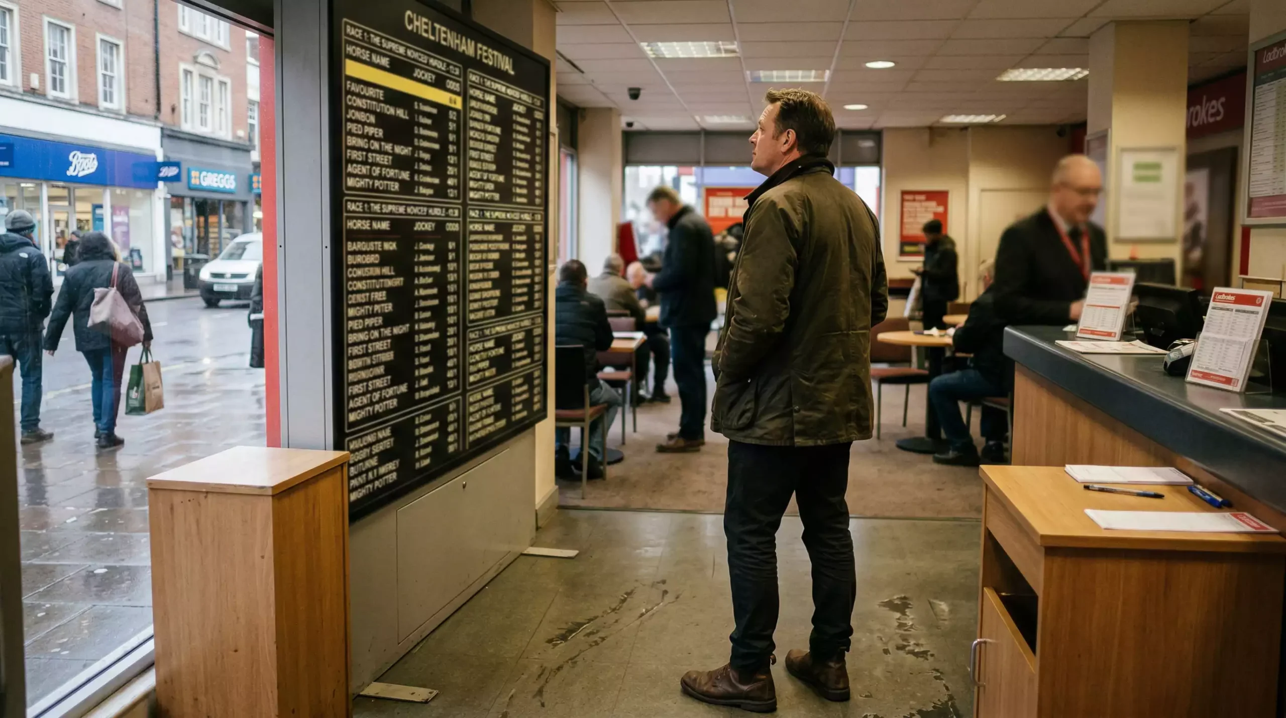 Punter studying an early ante-post betting board weeks before a major race meeting